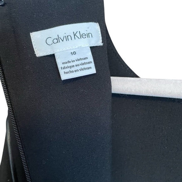 CALVIN KLEIN Black Sleeveless Dress with Faux Leather Trim-Size 10 - Picture 6 of 12